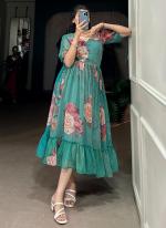 Georgette Green Casual Wear Printed Readymade Gown